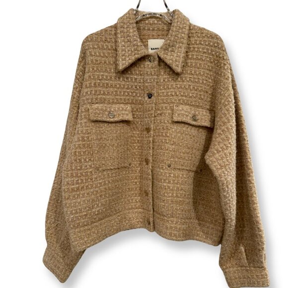 Sandro Bernadette Tweed Trucker Jacket NWT Size 10 Large - Picture 7 of 10